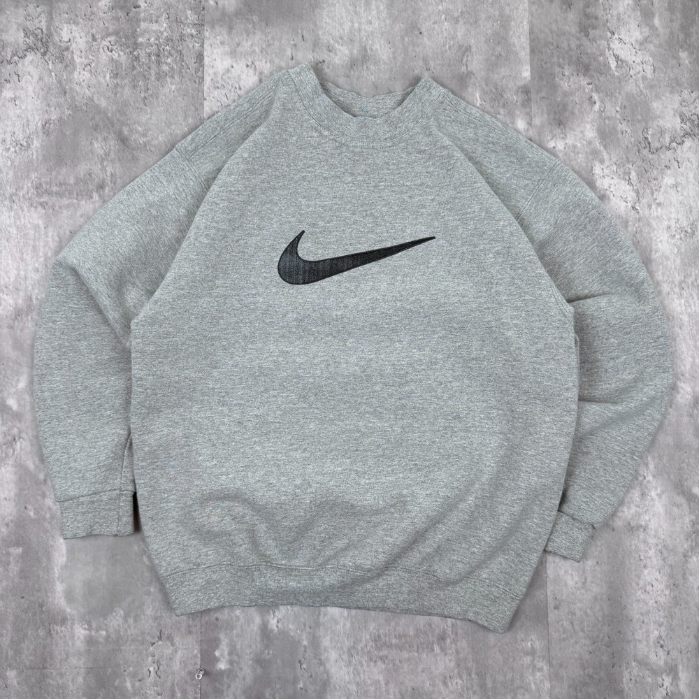 Vintage Nike Center Swoosh Sweatshirt Mens Medium Gray Long‎ Sleeve Pullover USA